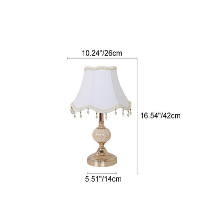 Traditional Vintage Fabric Floral Glass Hardware Plating 1-Light Table Lamp for Bedroom