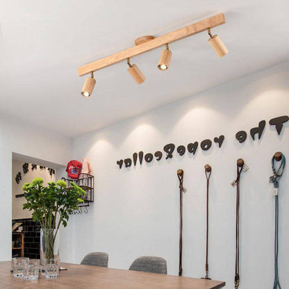 Modern Minimalist Solid Wood Metal Track Lighting LED Semi-Flush Mount Ceiling Light for Living Room