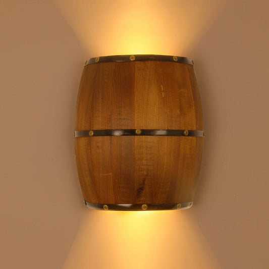 Contemporary Industrial Half Barrel Wood Hardware LED Wall Sconce Lamp for Living Room