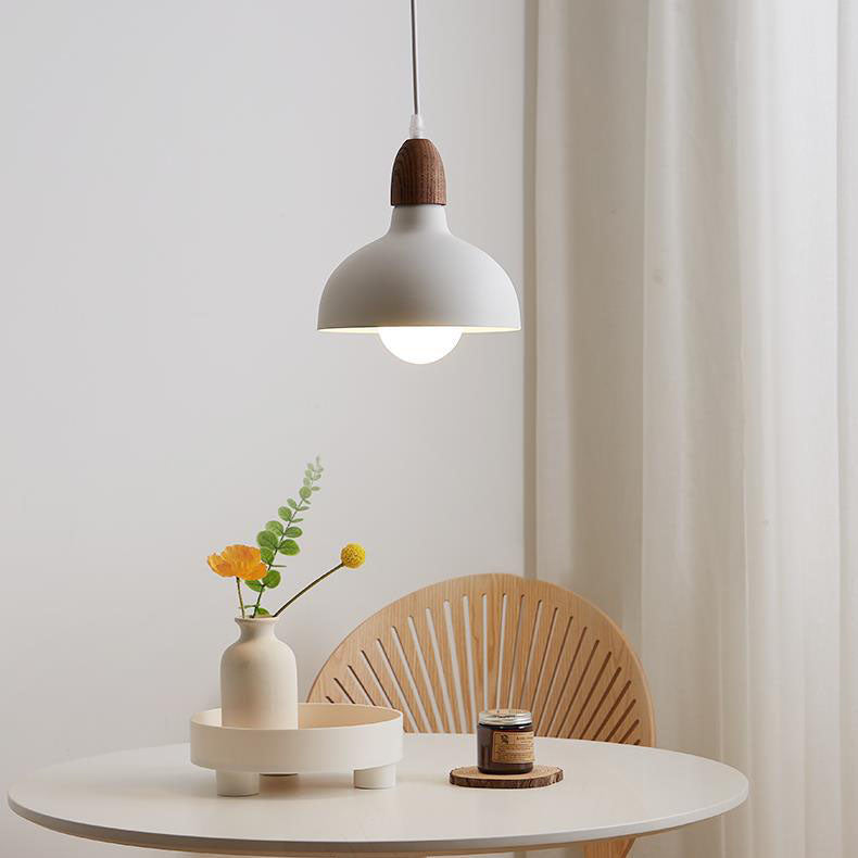 Traditional Japanese Solid Wood Dome Round Hardware 1-Light Pendant Light For Living Room