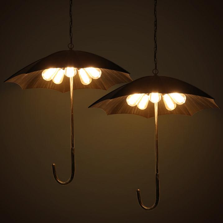 Contemporary Industrial Round Iron 5-Light Umbrella Chandeliers For Living Room