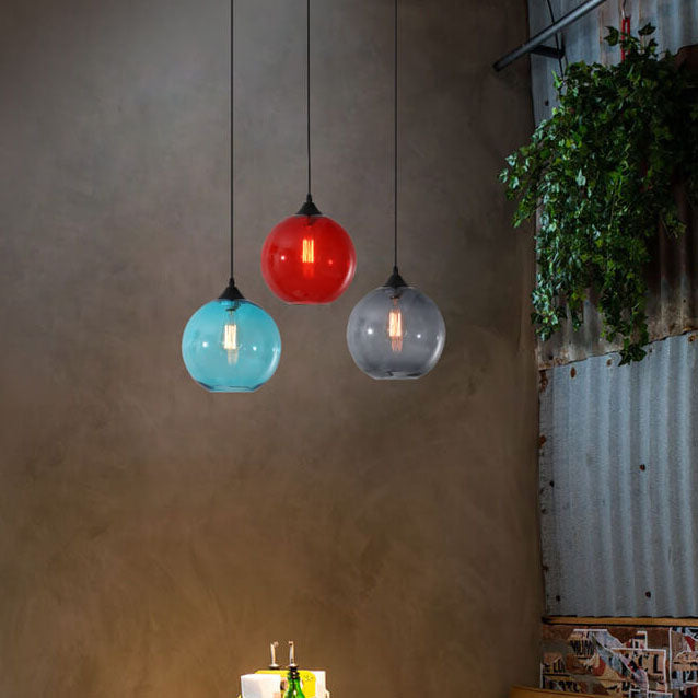 Modern Minimalist Stained Round Glass Iron 1-Light Pendant Light for Living Room