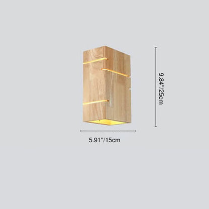 Modern Minimalist Wooden Square 2-Light Wall Sconce Lamp for Bedroom