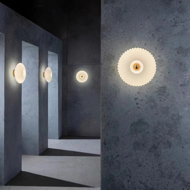 Contemporary Nordic Iron Striped Glass Round Disc 1-Light Wall Sconce Lamp for Living Room