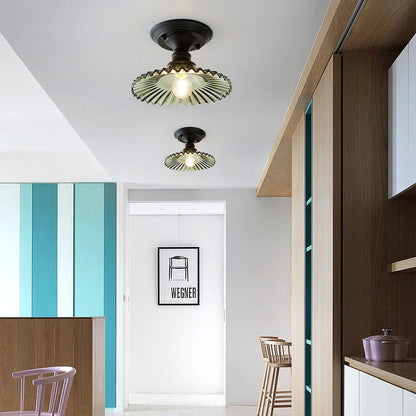 Contemporary Nordic Iron Glass Floral Round Geometry 1-Light Semi-Flush Mount Ceiling Light For Living Room & Bedroom
