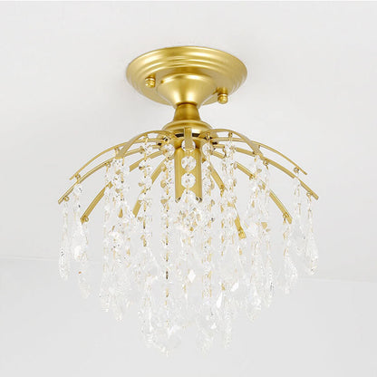 Modern Luxury Round Iron Crystal 1-Light Semi-Flush Mount Ceiling Light For Living Room