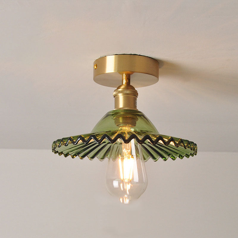 Traditional Vintage Glass Iron Lotus 1-Light Semi-Flush Mount Ceiling Light