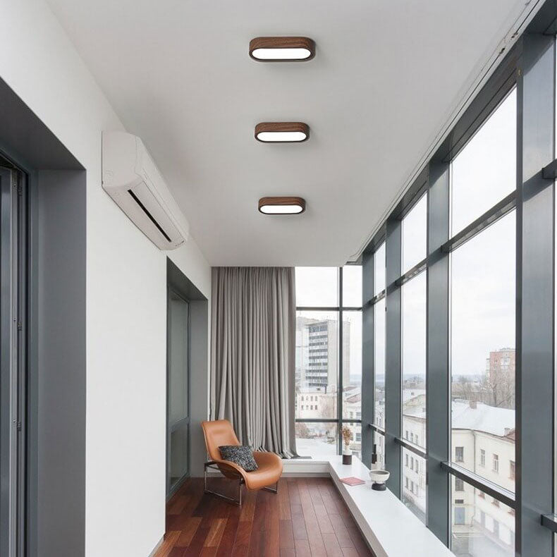 Modern Minimalist Oval Strip Wood Grain Hardware LED Flush Mount Ceiling Light For Hallway
