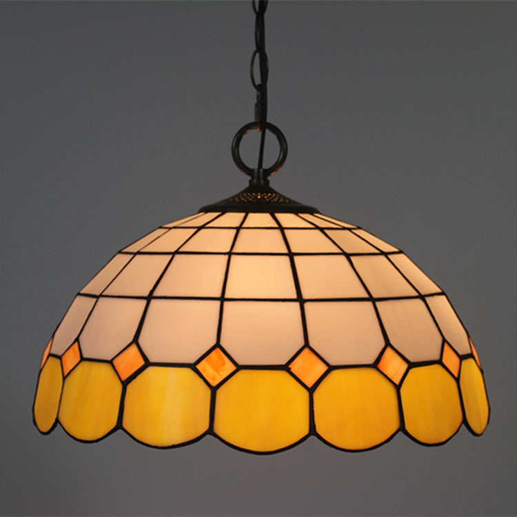 Traditional Tiffany Gemstone Stained Glass Iron Dome 3-Light Pendant Light For Living Room