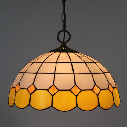 Traditional Tiffany Gemstone Stained Glass Iron Dome 3-Light Pendant Light For Living Room