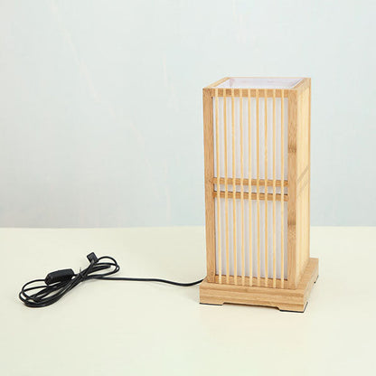 Traditional Japanese Square Bamboo Column 1-Light Table Lamp For Bedroom
