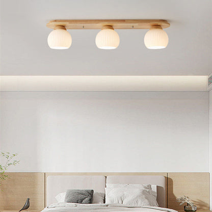 Traditional Japanese Striped Glass Wood Long Plate 2/3 Light Flush Mount Ceiling Light