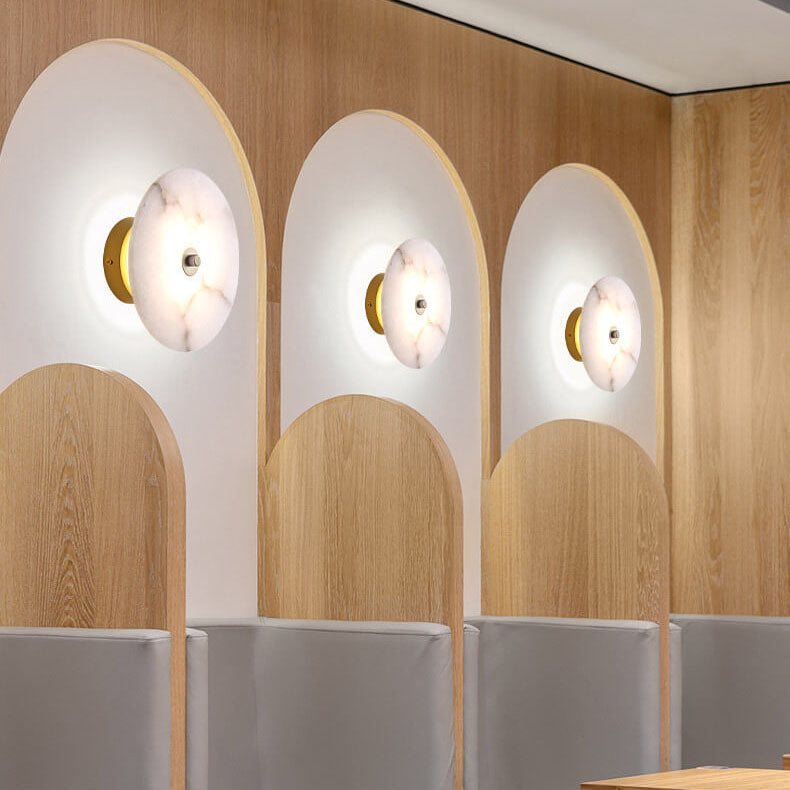 Contemporary Luxury Round Marble Iron LED Wall Sconce Lamp For Living Room & Bedroom