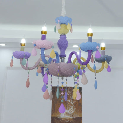Modern Children's Princess Macaroon Candelabra Crystal Glass 5/6/8/10/12/15 Light Chandelier