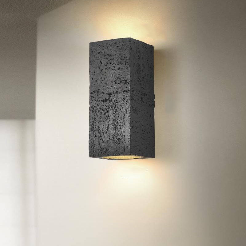 Traditional Retro Wabi-sabi Composites Square Column Hand Sculpted LED Wall Sconce Lamp for Living Room