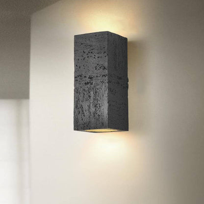 Traditional Retro Wabi-sabi Composites Square Column Hand Sculpted LED Wall Sconce Lamp for Living Room