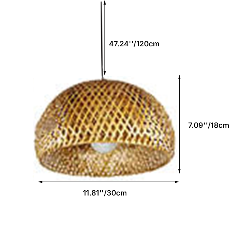 Traditional Vintage Bamboo Metal Weaving Round 1-Light Pendant Light for Living Room
