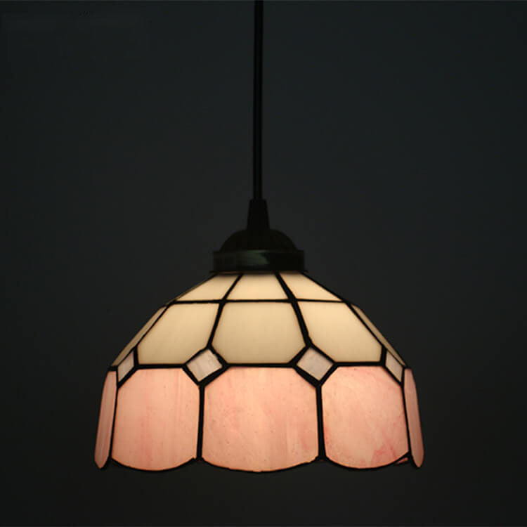 Traditional Tiffany Stained Glass Iron Dome Shade Round 1-Light Pendant Light for Living Room