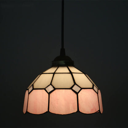 Traditional Tiffany Stained Glass Iron Dome Shade Round 1-Light Pendant Light for Living Room
