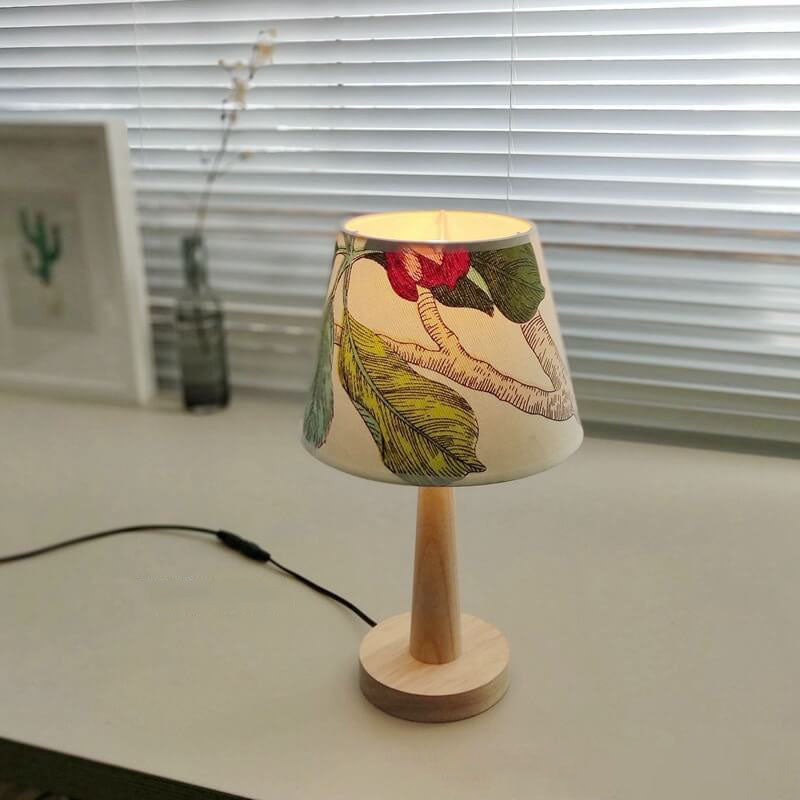 Modern Minimalist Wood Cotton Linen Petal Paper PVC Cone 1-Light Table Lamp for Living Room