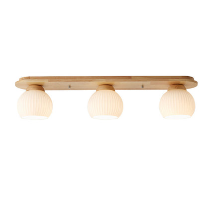 Traditional Japanese Striped Glass Wood Long Plate 2/3 Light Flush Mount Ceiling Light