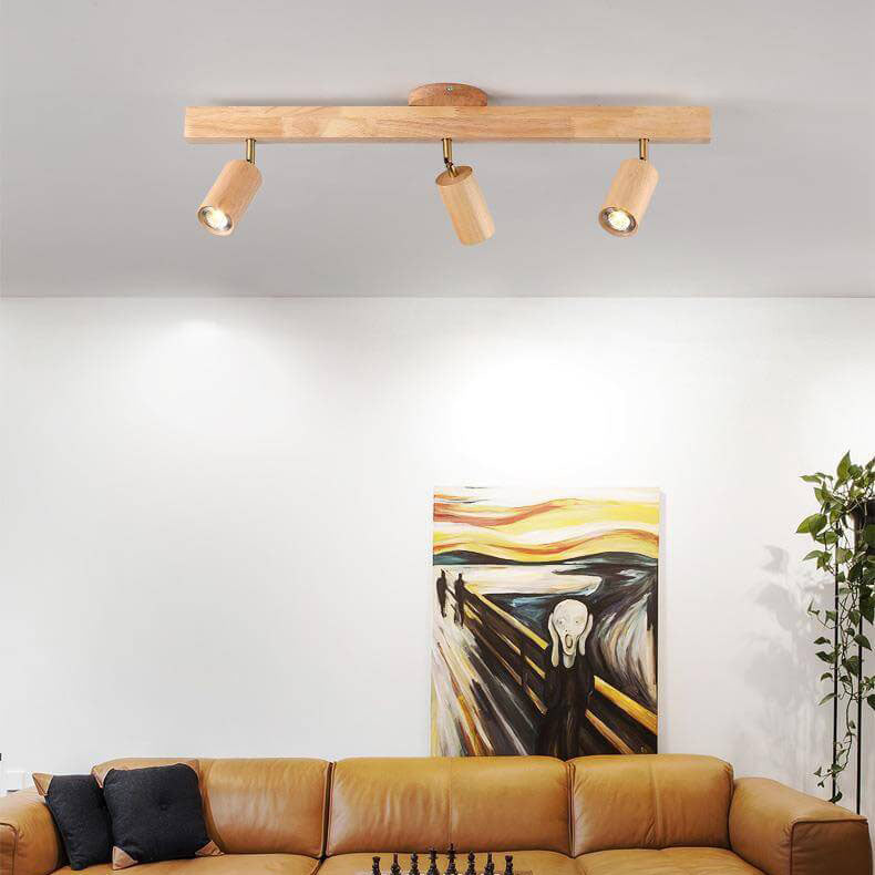 Modern Minimalist Solid Wood Metal Track Lighting LED Semi-Flush Mount Ceiling Light for Living Room