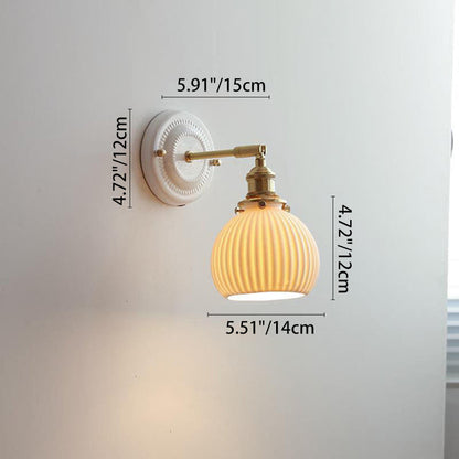 Traditional Vintage Round Ceramic Brass 1-Light Wall Sconce Lamp for Living Room