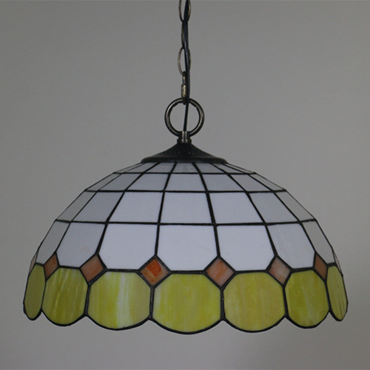 Traditional Tiffany Gemstone Stained Glass Iron Dome 3-Light Pendant Light For Living Room