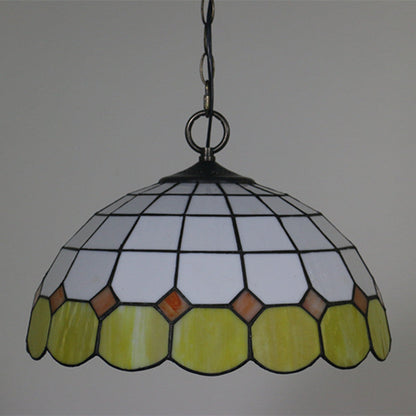 Traditional Tiffany Gemstone Stained Glass Iron Dome 3-Light Pendant Light For Living Room