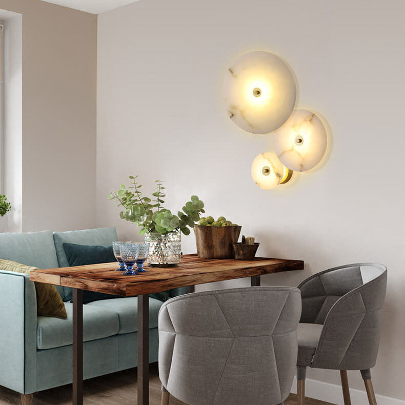 Contemporary Luxury Round Marble Iron LED Wall Sconce Lamp For Living Room & Bedroom