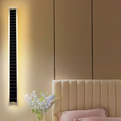 Modern Minimalist Aluminum Acrylic Outdoor Solar Rectangular Strip Waterproof Patio LED Wall Sconce Lamp for Outdoor Patio