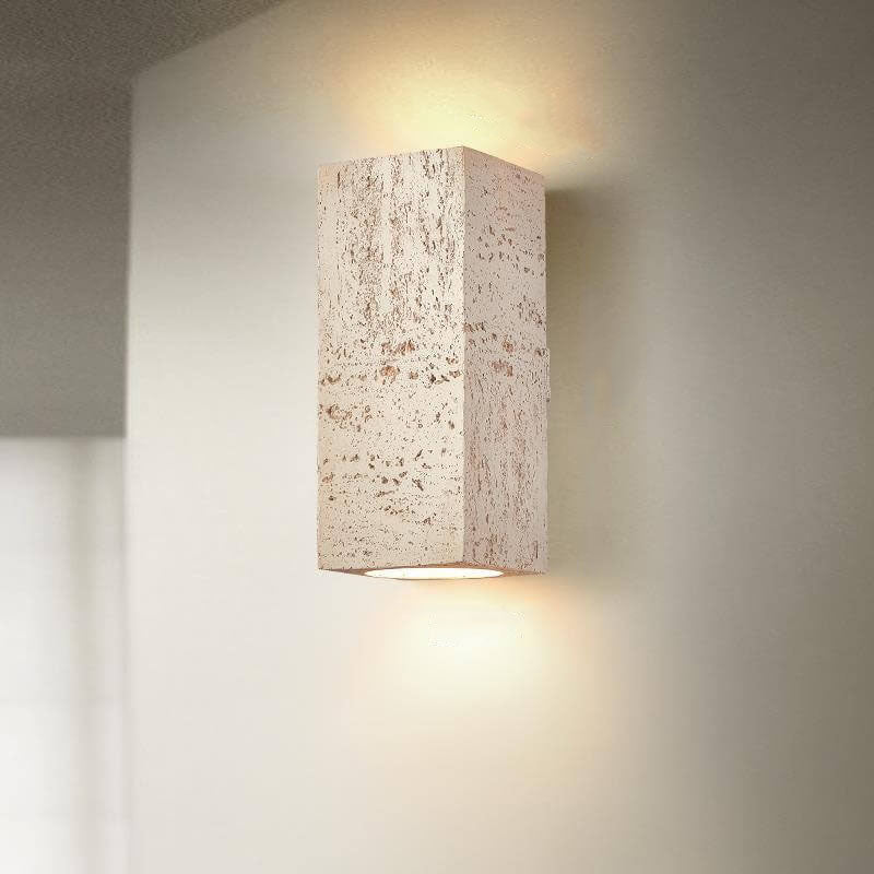 Traditional Retro Wabi-sabi Composites Square Column Hand Sculpted LED Wall Sconce Lamp for Living Room