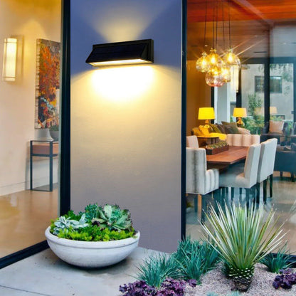 Modern Minimalist Solar Waterproof Aluminum Glass Rectangular Slant LED Patio Wall Sconce Lamp For Outdoor
