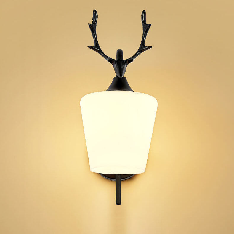 Nordic Creative Antler Glass Cone Shade 1-Light Wall Sconce Lamp for Living Room