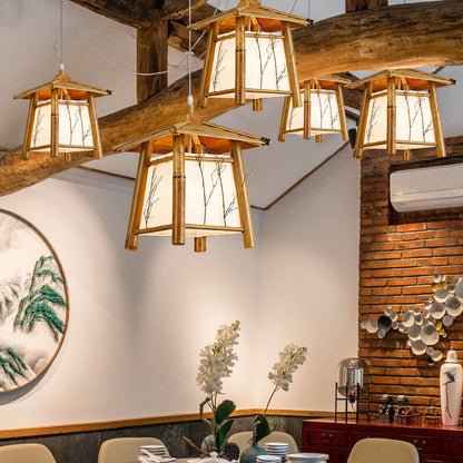 Traditional Japanese Bamboo Weaving Metal 1-Light Pendant Light