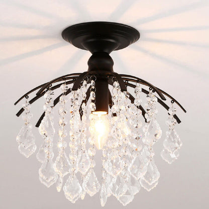 Modern Luxury Round Iron Crystal 1-Light Semi-Flush Mount Ceiling Light For Living Room