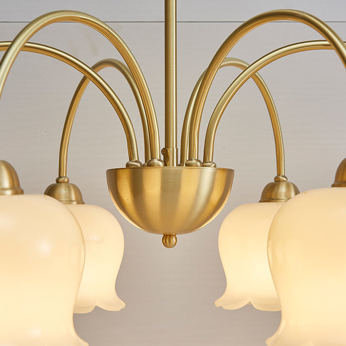Traditional French Cream Floral Copper Glass 5/6/8 Light Chandelier For Living Room