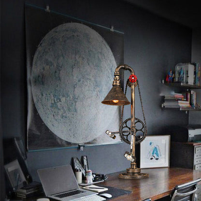 Contemporary Industrial Iron Gear Plumbing Metal 1-Light Table Lamp For Bedroom