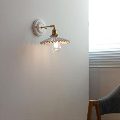 Traditional Vintage Round Ceramic Brass 1-Light Wall Sconce Lamp for Living Room