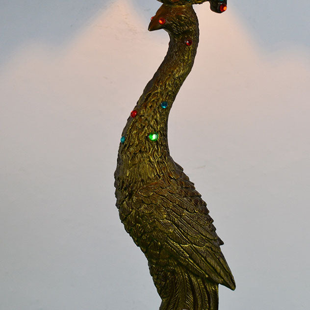 Traditional Tiffany Peacock Gem Dome Glass Resin 1-Light Table Lamp For Living Room & Bedroom
