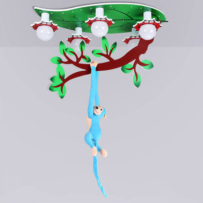 Contemporary Creative Kids Monkey Leaf Acrylic 5-Light Flush Mount Ceiling Light For Bedroom