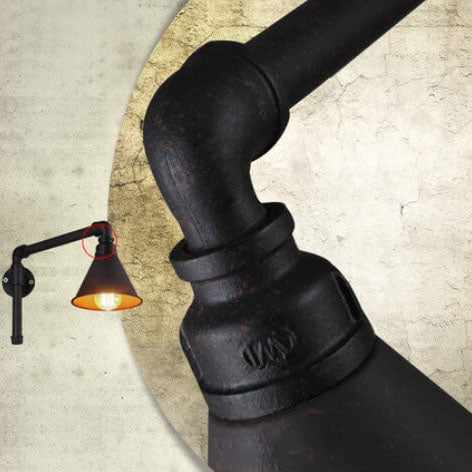 Contemporary Industrial Plumbing Cone Iron 1-Light Wall Sconce Lamp for Living Room