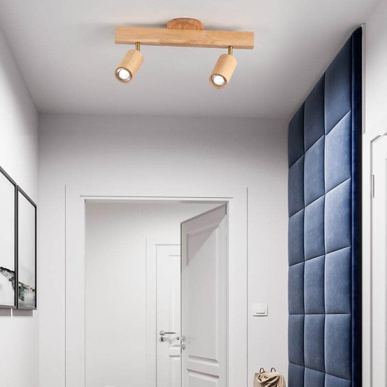 Modern Minimalist Solid Wood Metal Track Lighting LED Semi-Flush Mount Ceiling Light for Living Room