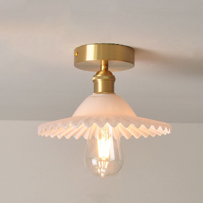 Traditional Vintage Glass Iron Lotus 1-Light Semi-Flush Mount Ceiling Light