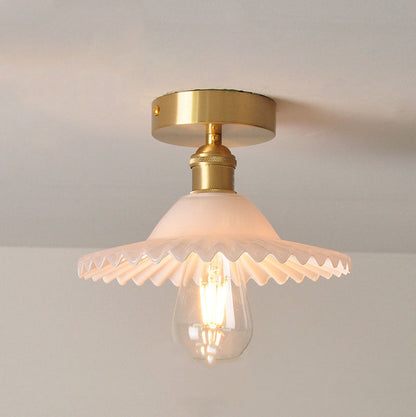 Traditional Vintage Glass Iron Lotus 1-Light Semi-Flush Mount Ceiling Light