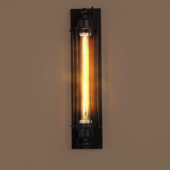Contemporary Industrial Iron Rectangle Pencil-shaped 1-Light Wall Sconce Lamp For Living Room