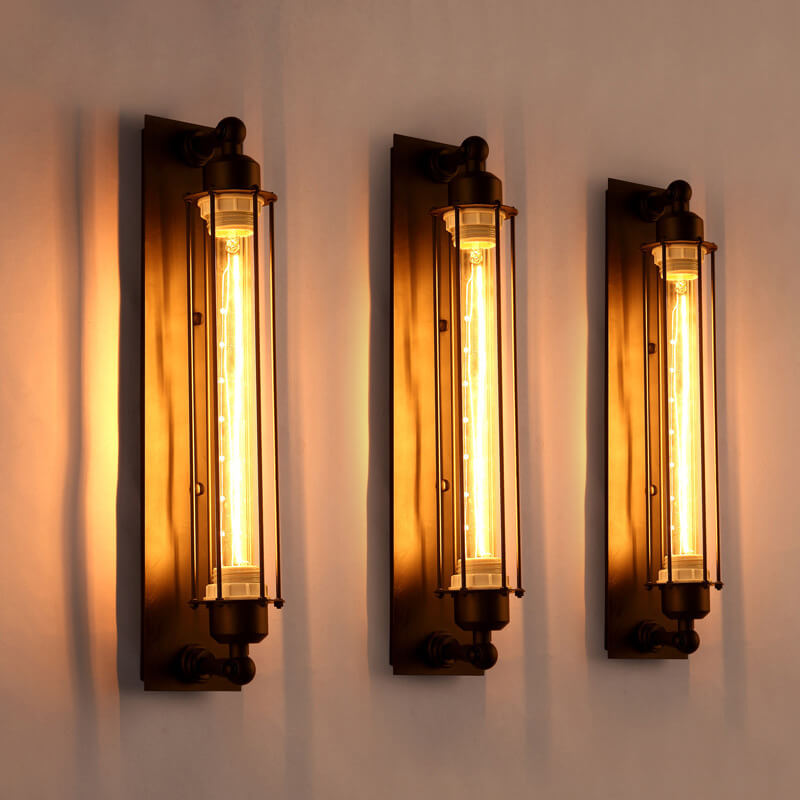 Contemporary Industrial Iron Rectangle Pencil-shaped 1-Light Wall Sconce Lamp For Living Room