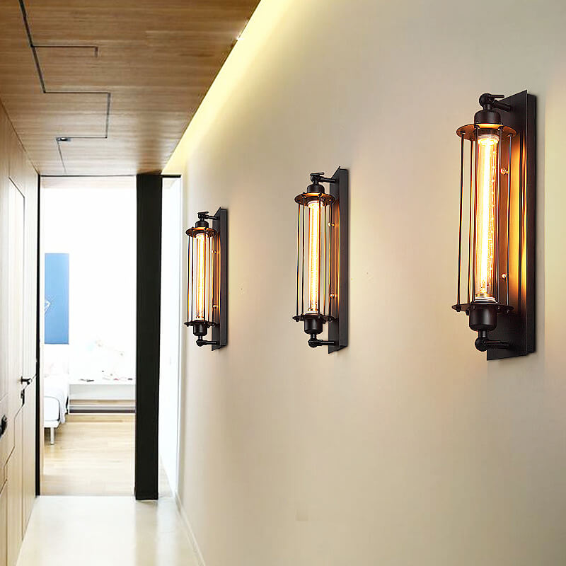 Contemporary Industrial Iron Rectangle Pencil-shaped 1-Light Wall Sconce Lamp For Living Room
