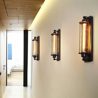 Contemporary Industrial Iron Rectangle Pencil-shaped 1-Light Wall Sconce Lamp For Living Room