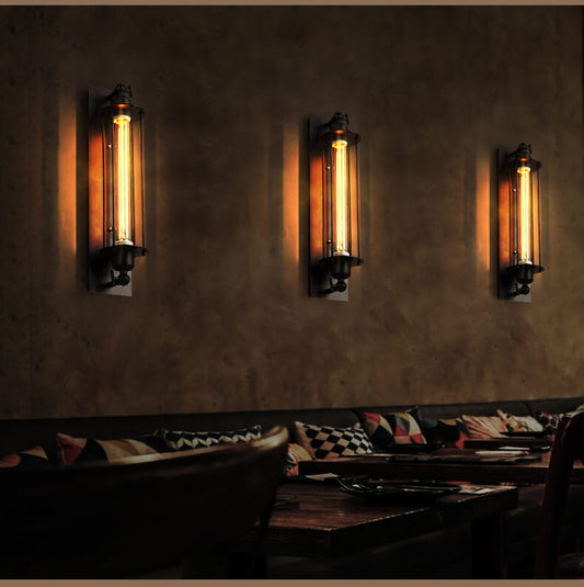 Contemporary Industrial Iron Rectangle Pencil-shaped 1-Light Wall Sconce Lamp For Living Room